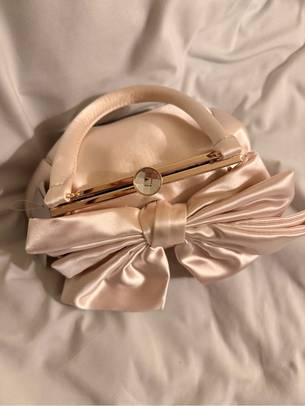 Nina Satin Bow Top-Handle Clutch in Blush - Picture 3 of 5